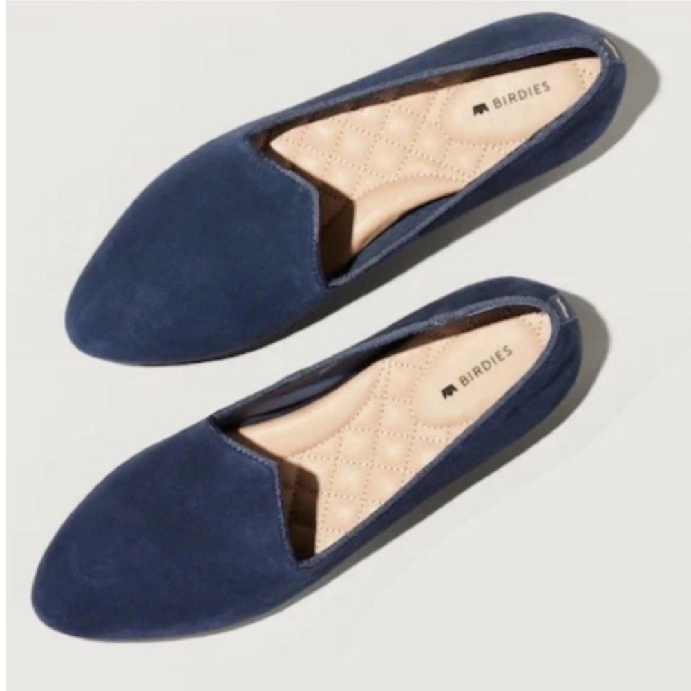 Birdies The Heron Loafers Womens 7 Navy Blue Suede Excellent Pointed Toe Flats - Picture 2 of 12